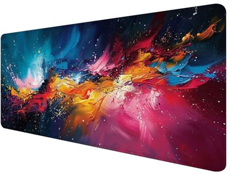 Gaming Mauspad XXL 900 x 400 mm, Abstrakt Mauspad Groß mit Vernähten Kanten, Gaming Mousepad Farbe mit Verbessert Präzision und Geschwindigkeit, Mousepad XXL Wasserdicht für Gaming, Büro, Zuhause X-9
