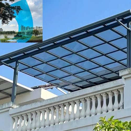 Polycarbonate Roofing Sheet Outdoor Clear, 1MM sturdy patio polycarbonate greenhouse panels, UV Protection Rain pergola roof panels, cuts easily Suitable for patios, partitions, etc.(Lake blue,2x 3.3f