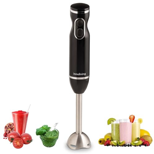 Innoliving Frullatore a Immersione, Potenza 400W, 2 Velocità con Tasto Turbo, Gambo Removibile, Lame in Acciaio INOX, Anello per Appendere, Potente e Versatile (Gambo in Acciaio INOX)