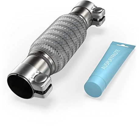 Flexrohr Universal Flexstück Wellrohr Hosenrohr Flexibles Rohr Edelstahl Interlock Ø60mm x 200mm x 310mm mit 2 Schellen und Auspuff Kitt. Einbau ohne Schweißen