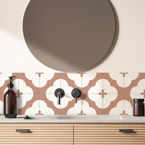 Alwayspon Tile Sticker, Retro Pink Self Adhesive Stick on Floor Tiles Transfer for Bathroom Kitchen, Splashback, Peel and Stick Vinyl Flooring Tiles Sticker, 24PcsX15cm/6inch