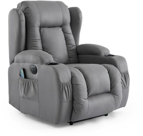 More4Homes CAESAR GREY TECHNOLOGY FABRIC ELECTRIC RECLINER HEAT & MASSAGE CHAIR