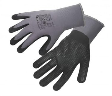 Högert Technik BODE Nitrilbeschichtete Mikroschaum-Schutzhandschuhe, Nylon/Spandex, grau/schwarz, Größe 8, abriebfest und flexibel, ideal für präzise Arbeiten