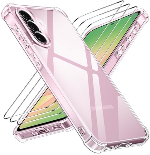 ivoler Funda Militar Antigolpes para Samsung Galaxy A56 5G - Carcasa Transparente con 3 Protectores de Pantalla, Protección Mejorada para Cámara, Esquinas con Cojín y Bumper Reforzado - Claro