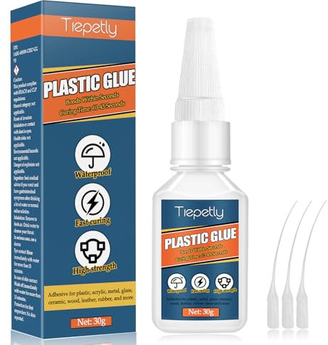Plastic Glue with Anti Clog Cap and Droppers, Instant Drying, Heat-Resistant Super Glue for Plastic, Acrylic, Model, Miniatures, PVC, 3D Printing, Vinyl (plastic glue, 30g)