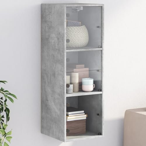 Wandschrank mit Glastüren Betongrau 35x37x100 cm,DesignHängeschrank mit Glastüren | Eleganter Wandorganizer für Büro & Zuhause Aufbewahrungsschränke, Schließfächer