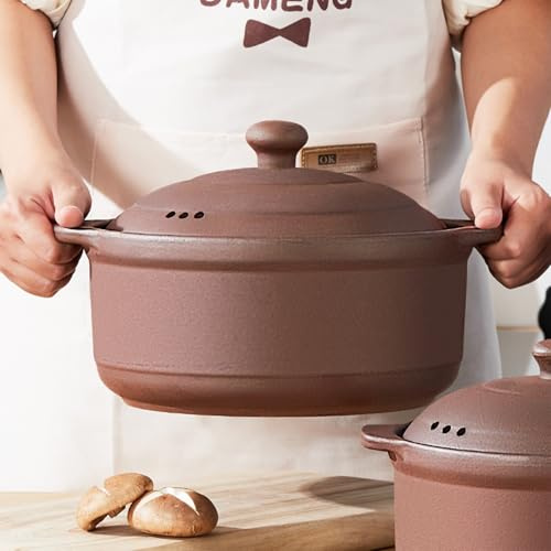Cazuela de terracota natural con tapas, ollas de arcilla para cocinar, ollas de arroz de barro sin esmaltar