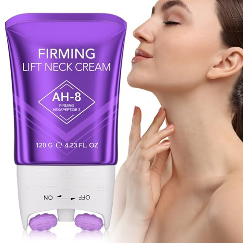 AH - 8 Raffermissant Crème Pour Le Cou, 360 ° Roller Massage Raffermissant Crème Pour Le Cou De Traction, Réduire Les Rides Fines Et Double Menton, Raffermir La Peau Lâche De Traction,Hydratation-120G