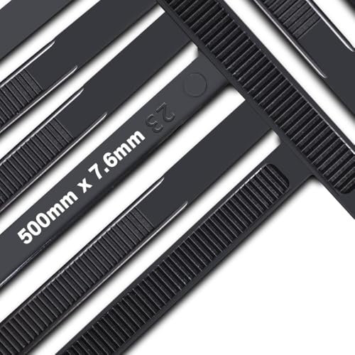 Cable Ties,500mm×8mm Heavy Duty with 70 kg Tensile Strength Large UV Resistant Strong Nylon Cable Zip Ties(100 Pieces),Black