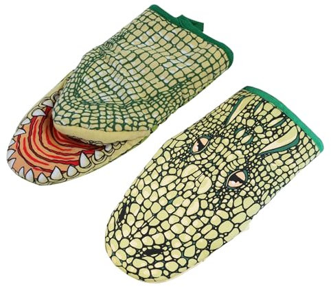 1 Pair Oven Mitts Heat Resistant Cooking Gloves Cute Cartoon Animal Crocodile Cotton Oven Gloves Anti-Heat Microwave Mittens Hand Cover Potholder Bakers Kitchen Tools for BBQ Grilling Cooking Baking