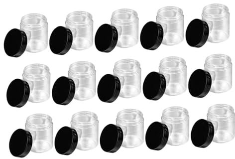 DEARMAMY 15 Pièces Pots de Rangement Alimentaire Plastique Transparent Couvercles Hermétiques pour Épices et Produits Cosmétiques