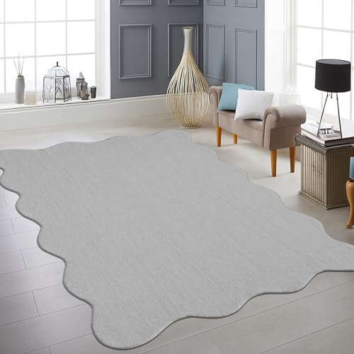 Teppich-Traum Teppich Modern Waschbar Uni Wellenform Grau 160x220 cm | Weich und flauschig, bis 30 °C waschbar, pflegeleicht, rutschfest, formstabil, saugrobotergeeignet, Wohnzimmer, Flur & Diele