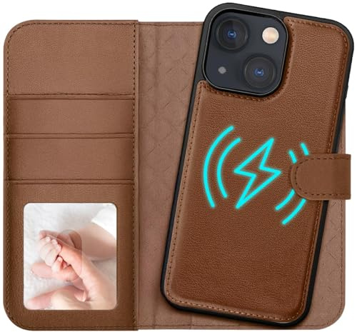 CoolGadget 2in1 Klapphülle für iPhone 13 Magnetisch, Leder Wallet Braun | abnehmbare Hülle kompatibel mit MagSafe, 3 Kartenfächer mit RFID Schutz, PU Leder Klapptasche, Standfunktion