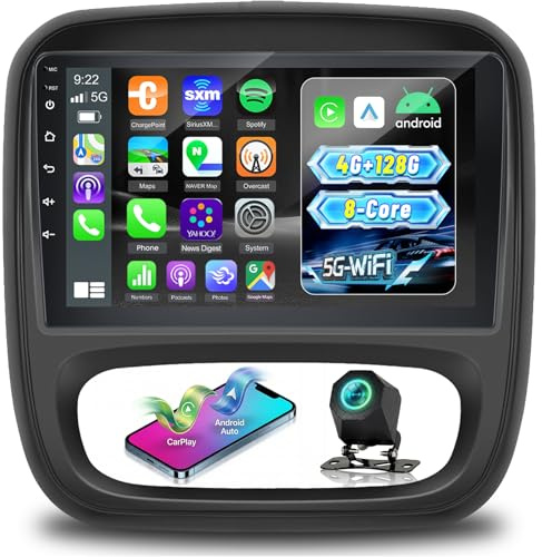 4+128G Radio para coche para Renault Trafic 2014-2021/Opel Vivaro 2014-2018 con Carpla Android Auto-Pantalla incell de 9 pulgadas Compatible con WiFi GPS Control en el volante + Cámara de marcha atrás