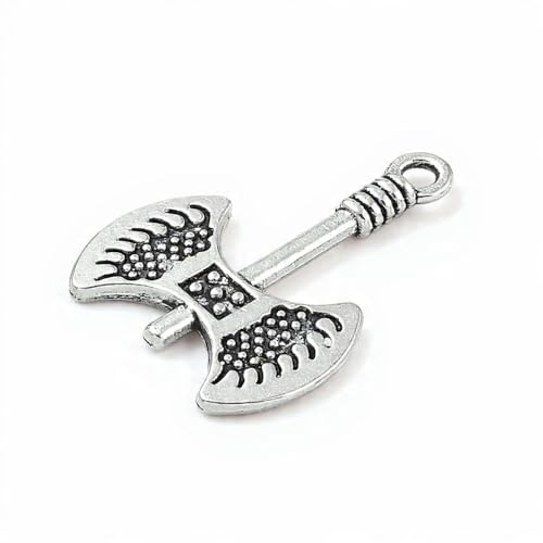 30 Pcs Royal Swan Tibetan Style Alloy Labrys/Battle Axe Pendants, Double Head Axe Shape Charms, Antique Silver, 21x16x2mm, Hole: 1.6mm. for Jewelry Making, Keychains, Etc.