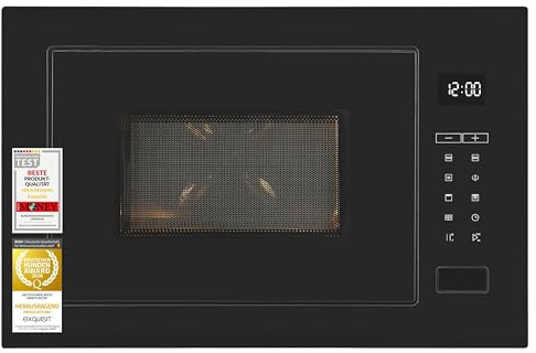 Exquisit Einbaumikrowelle mit Grill & Kombi - 25 l, 900 W | Mattschwarze Flachfront für Standard-Küchennischen – Touch-Bedienung, LED-Display, 8 Automatikprogramme