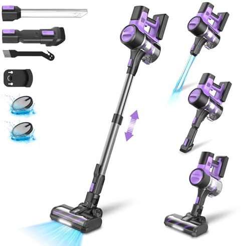 Yassol Aspirateur Balai sans Fil Puissant, 55KPa/55Min, Batterie Amovible, Brosse Motorisée Anti-Emmêlement, Filtration HEPA, Idéal pour Sols Durs, Tapis et Poils d'animaux