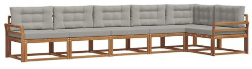 vidaXL Outdoor-Sofagarnitur mit Kissen 6 pcs Natürlich und Hellgrau, Garten Lounge Möbel, modernes Outdoor Sofa, langlebiges Patio Sectional Sofa, Akazien entspannendes Set für Komfort im Hinterhof
