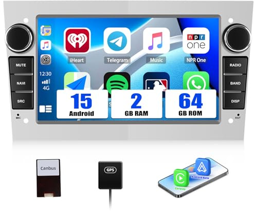 SIXWIN 2+64G Android 15 Autoradio per Opel Corsa d/Astra h/Zafira b/Meriva con CarPlay/Android/Mirror Link,7 Pollici TouchScreen Schermo Navigatore WiFi Bluetooth RDS/FM USB(Argenteo)