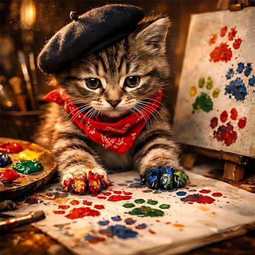Acudotr Katze Diamond Art Erwachsene Set, DIY Wohndekoration 30x30cm | 5D DIY Diamantmalerei Sets, Runde Vollbohrer, Einfach für Anfänger, Vollständiges Zubehörset, Geeignet als Geschenk