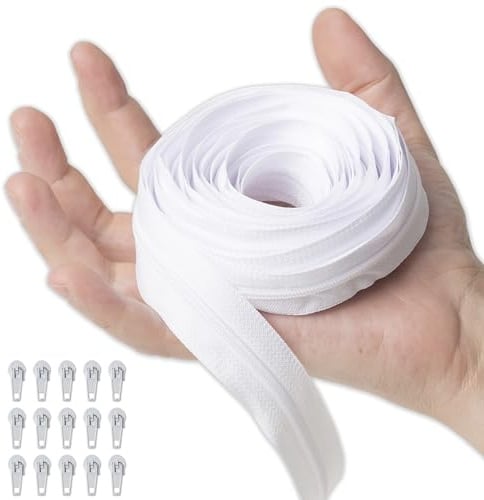 IPEA Cerniera Lampo Catena Continua misura #3 Bianca - [ 5 METRI + 15 CURSORI IN METALLO ] - Made in Italy - Zip Ritagliabile per Cucito, Abbigliamento, Accessori - Larghezza 30 mm - Bianco