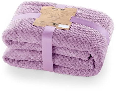 DecoKing Kuscheldecke 70x150 cm lila Decke Microfaser Wohndecke Tagesdecke Fleece weich sanft kuschelig skandinavischer Stil Henry