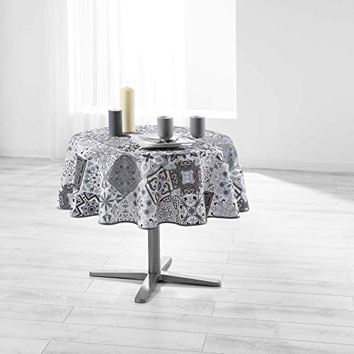 douceur d'intérieur, Nappe Ronde (Diamètre 180 cm) Persane Gris, Polyester Imprimé