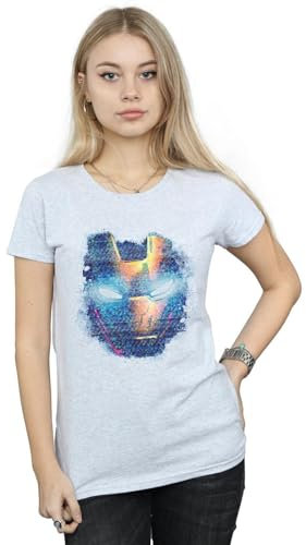 Marvel Women's Iron Man Distressed Head T-Shirt Medium Sport Grey