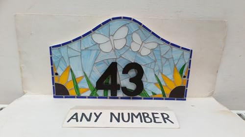Butterflies Coloured Glass Mosaic House Number Plate Plaque Door Sign Choose Number