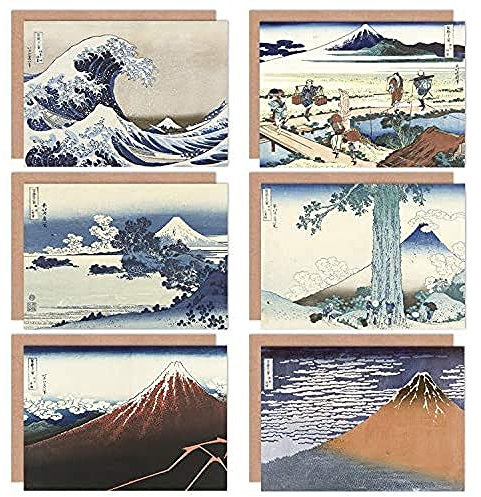 Artery8 Katsushika Hokusai Japanese Fuji Mountain Sagami Rainstorm Beach Wave Fine Art Greeting Card Pack of 6 japanisch Berg Regen Strand
