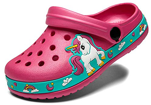 Enfant Sabots Mules Fille Garçon Sandales de Plage Sandales Clog Chaussons Pantoufles de Jardin Été Antidérapant Chaussons Intérieur et Extérieur Licorne 25