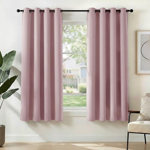 Deconovo Blackout Curtains Bedroom Super Soft Thermal Insulated Energy Saving Curtains for Kids Pink Lavender 46x63 Inch 2 Panels