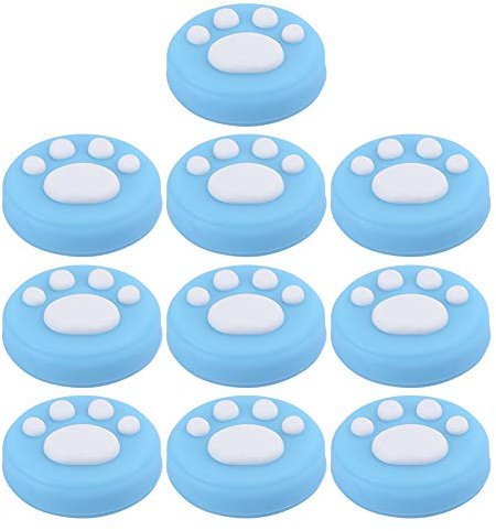 Cat Paw Daumengriffkappen 10 Stück Ersatz Silikon Daumengriffe Analoge Stick Abdeckung Joystick Kappe Abdeckung Universal für Switch für Switch Lite(Weiße Pfote auf Blau)