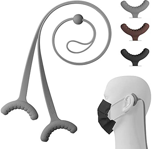BONE 3er Pack Maskenhalter Ohrenschoner, Anti-Rutsch Maskenhalterung hinterkopf, Verstellbar Silikon Maskenband, Entlastung Ohrenschoner, Maskenverlängerung für Kinder Erwachsene - Dunkele Farbe Set
