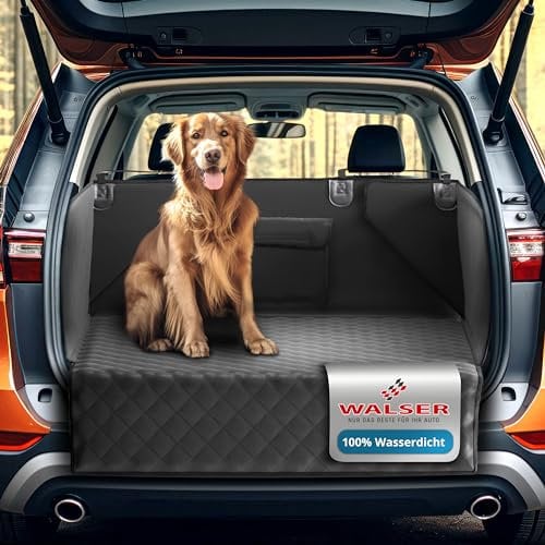 Walser Kofferraumschutz Hund - robuste 330g/qm Kofferraum Schutzmatte Hund - 100% wasserdicht - mit Seiten- und Ladekantenschutz - Hundedecke Auto Kofferraum universell anpassbar mit Organizer