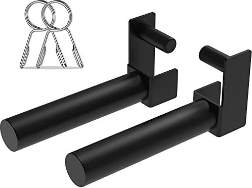 Balelinko Extended 9 Olympic Weight Plate Holder, Weight Plate Storage, Attachment for for 2x2 Tube Power Cage with 1 Hole, 1 Pair, Bonus a Pair of Free Spring Clip Collars Rings