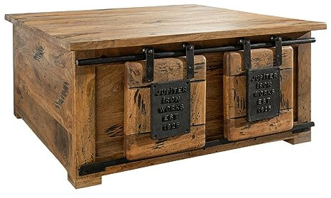 MASSIVMOEBEL24.DE Railway Truhe 90x90x45 Mango, Farbe:Natur lackiert, Größe:90x90x45 cm (BxTxH)
