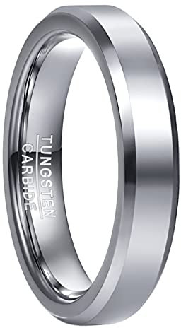 Phyonio 4mm Silber Ringe Damen/Herren Wolfram Ringe mit Abgeschrägte Kanten für Hochzeit Verlobung Größe 52(16,6)