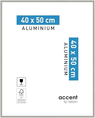 accent by nielsen Bilderrahmen, 40 x 50 cm, Aluminium, Champagner matt, Posterrahmen zum Aufhängen im Hoch- & Querformat, Echtglas, Accent
