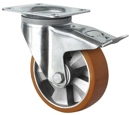 Schwerlast Polyurethan Lenkrolle mit Feststeller 125 mm auf Aluminiumfelge