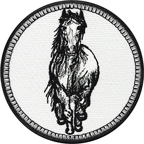 PFERDE Aufnäher Gestickter Aufbügler heimische Tiere Mädchen Geschenk Reitsport Patch Pferdesport Abzeichen | Wetterfester Aufkleber mit Stickerei Emblem Pferd Aufbügler zum Jeans flicken | 70x70mm