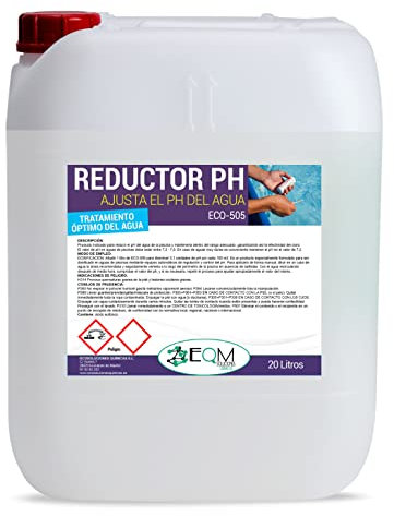 EQM - ECO-505 - Reductor de pH para Piscinas y SPA - 25L - Regula y estabiliza el pH del Agua - Ácido sulfúrico al 15% - Apto para Uso doméstico y cloración Salina