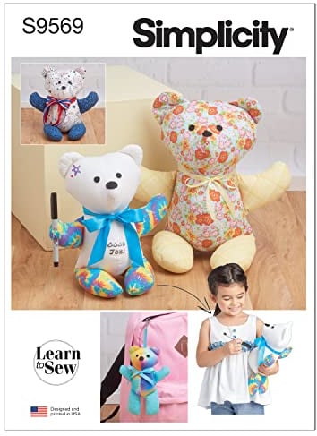 Simplicity SS9569A Learn to Sew Plush Memory Bears A S-M-L