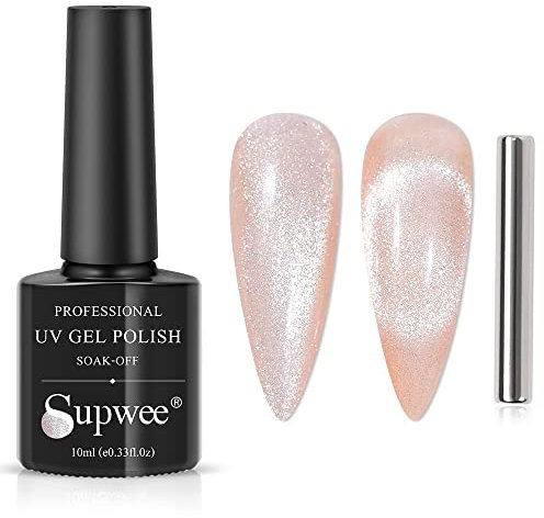 Supwee Crystal Wide Cat Eye Gel Nail Polish Smoothie Cat Magnetic Gel Polish with Magnetic Stick Manicure Soak Off UV/LED 10ML(0.33FL OZ)