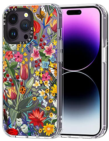 MOSNOVO Case for iPhone 14 Pro Max, [Buffertech 6.6ft Military-Grade Drop Protection] [Anti Peel Off Tech] Clear TPU Bumper Phone Case Cover Design - In The Garden