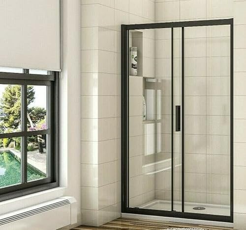 Biubiubath 1200mm Black Frame Sliding Shower Enclosure Door Cubicle Nano Glass and 1200x760mm Tray