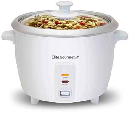 Elite Gourmet ERC-003 Olla arrocera eléctrica con mantenimiento automático del calor, para hacer sopas, guisos, granos, cereales calientes, 6 tazas, blanco