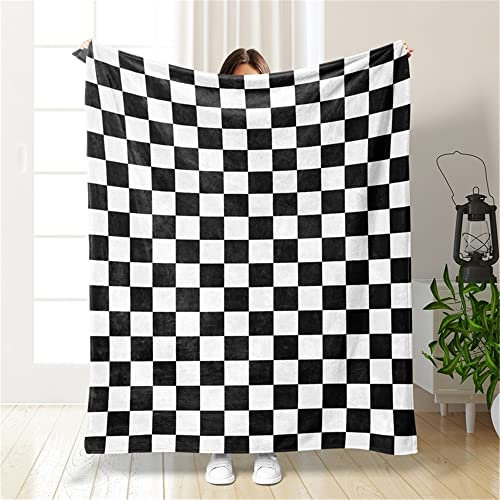 Chickwin Plaid Couverture Polaire, Damier Plaid Couverture en Flanelle Douce Chaudes Légères Couvertures Toutes Saisons Jete de Canape pour Voyager, Lit ou Canapé (75x100cm,Noir Blanc)