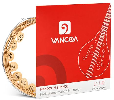 Mandolinensaiten, Vangoa 90/10 Bronze, vakuumversiegelte Verpackung, Mandolinensaiten für 8-saitige Mandoline, leicht, 11-40