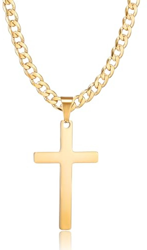 HSWYFCJY Cross Necklace for Men Men's Cuban Necklace with Gold Cross Pendant 5mm Stainless Steel Link Chain Necklaces 24 Inches Jewelry Gifts for Boys Girls